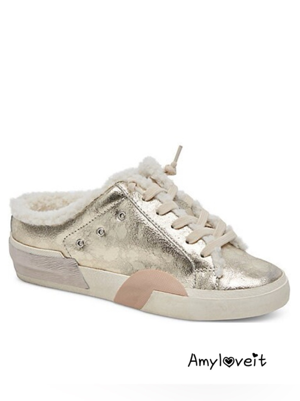 Dolce Vita Zina Metallic Silver Faux Fur Lined Slip On Sneakers New #99